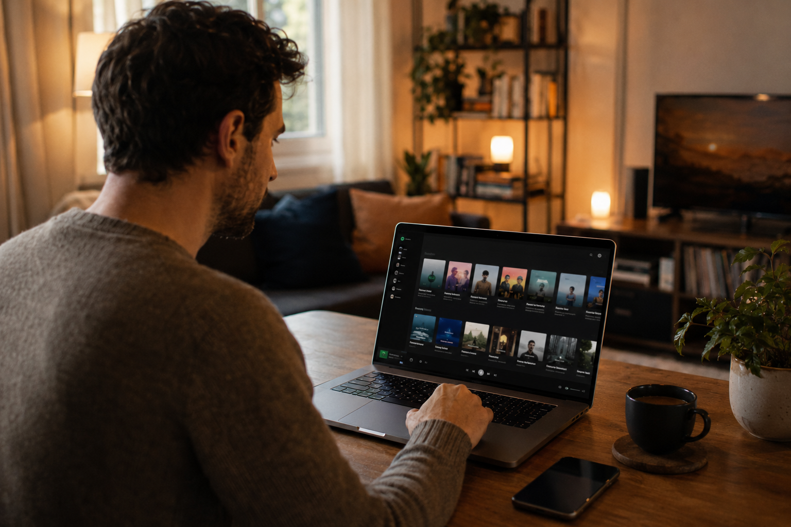 Person using Spotify on laptop in a personal listening environment