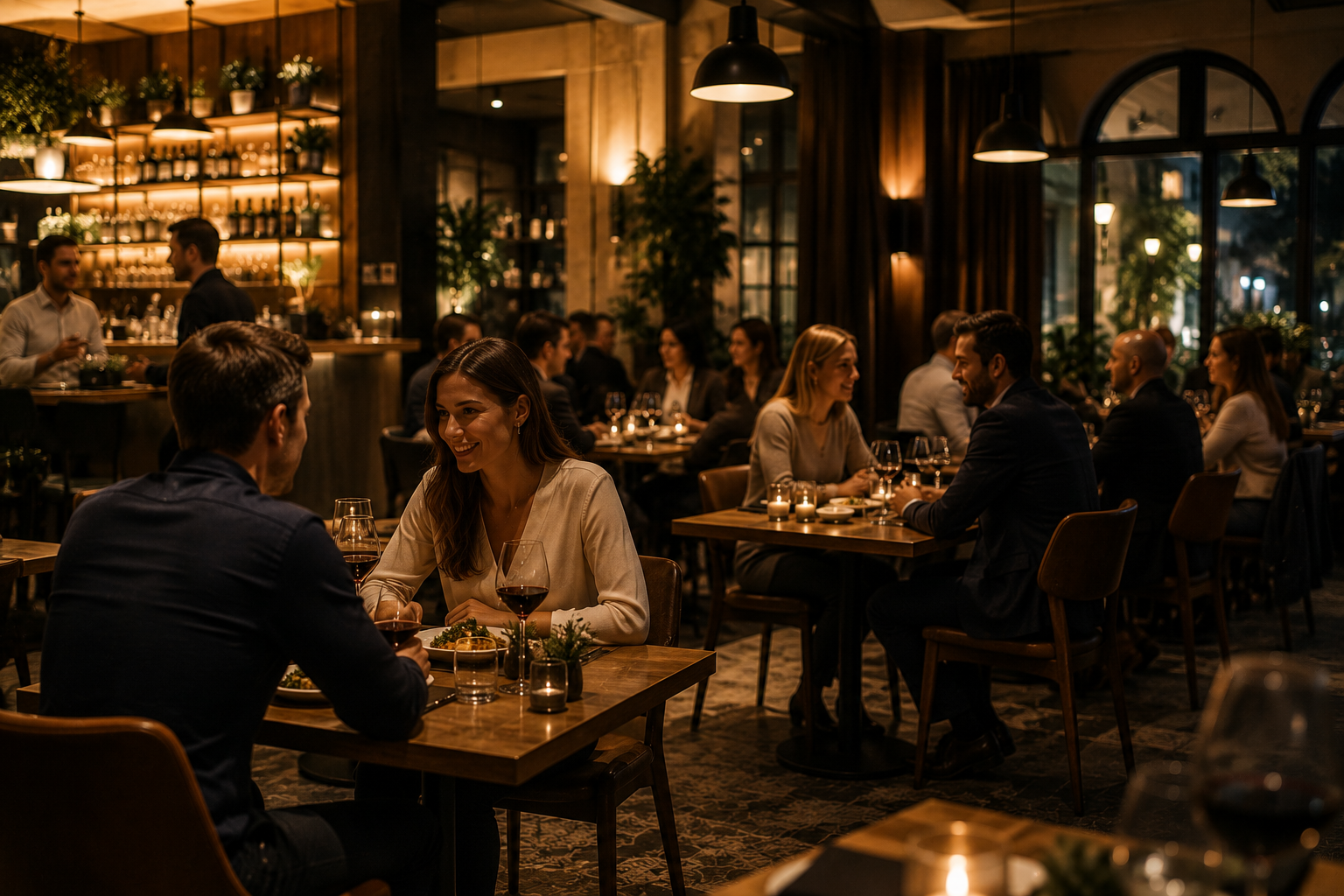 Guests enjoying the atmosphere in a restaurant with licensed background music